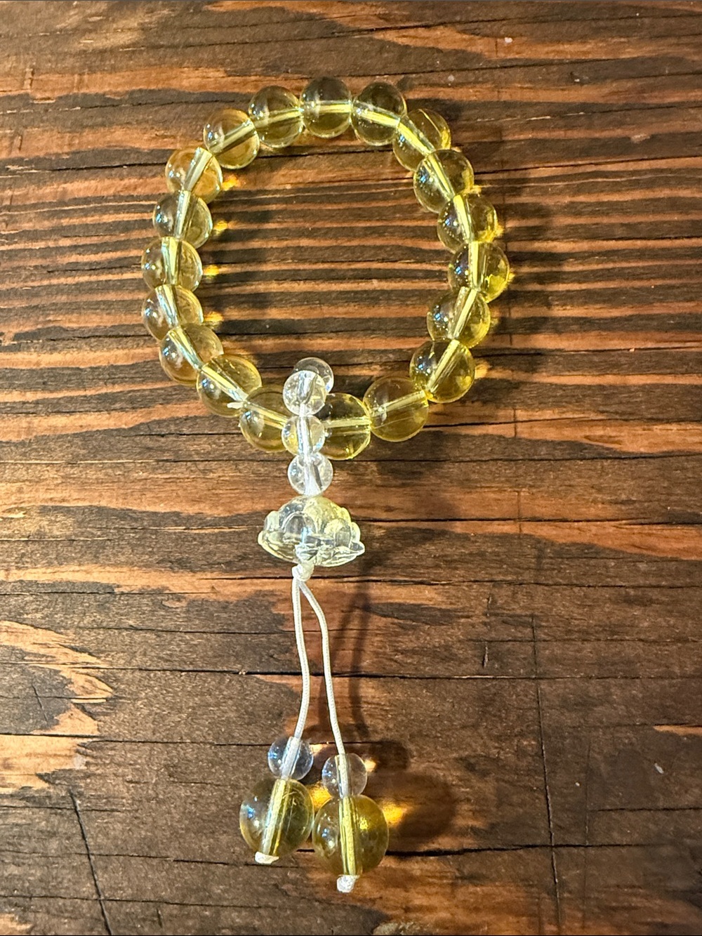 Yellow Glass Bead Bracelet with Clear Accents